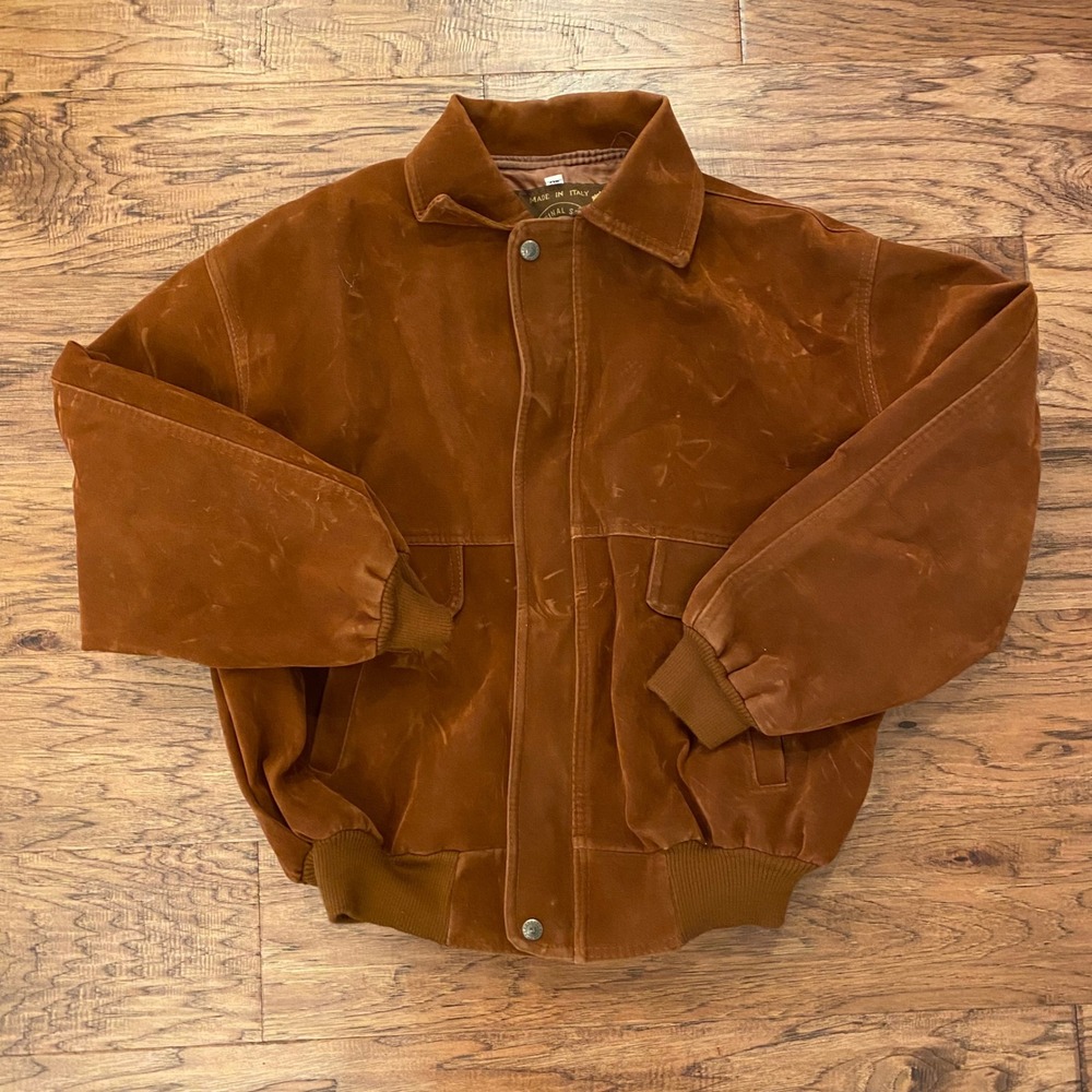 Vintage 70s‎ Made in Italy Alcantara Bomber Jacket Brown XL High Fashion Suede
